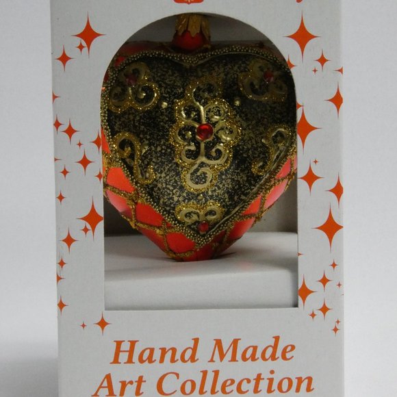 POLISH GALLERY ROYAL RED HEART Christmas Ornament Mouth Blown Glass 4 inch - Picture 5 of 6